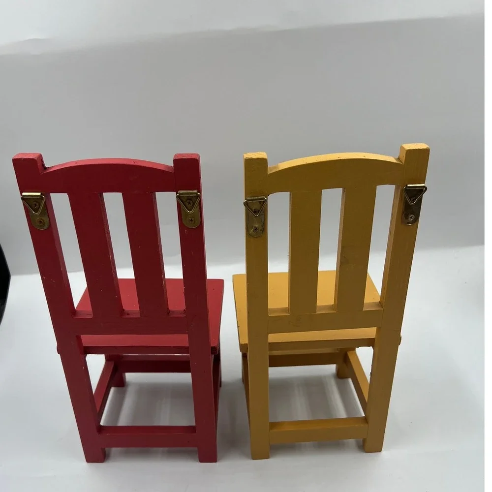 Vintage Red Mustard Wooden Chair Wall Shelves Set Folk Art Nursery Decor 10in